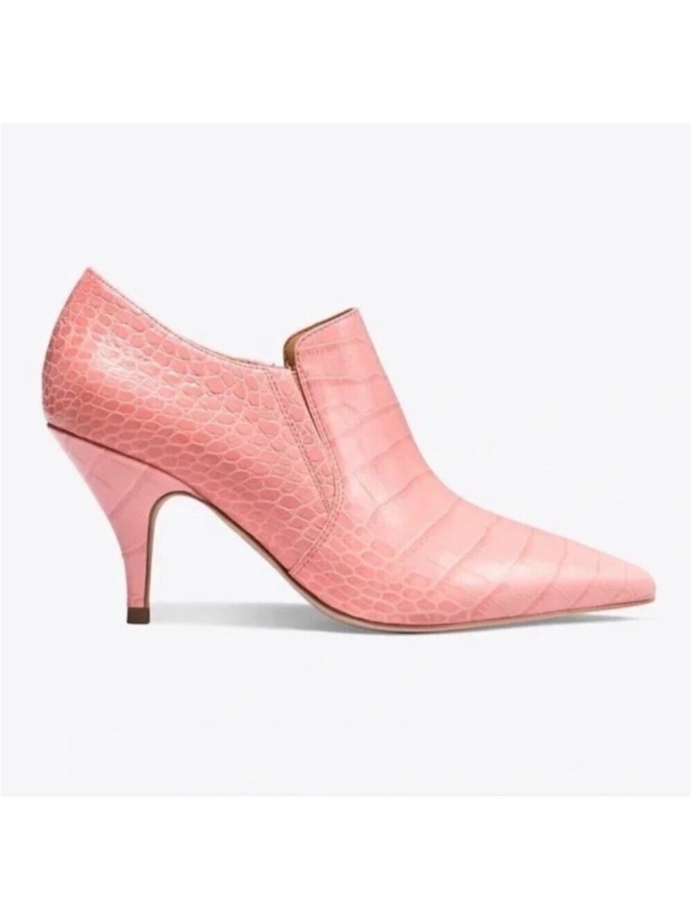 Tory Burch Georgina Croc Embossed Pink Leather Ankle Bootie Size 9 EUC